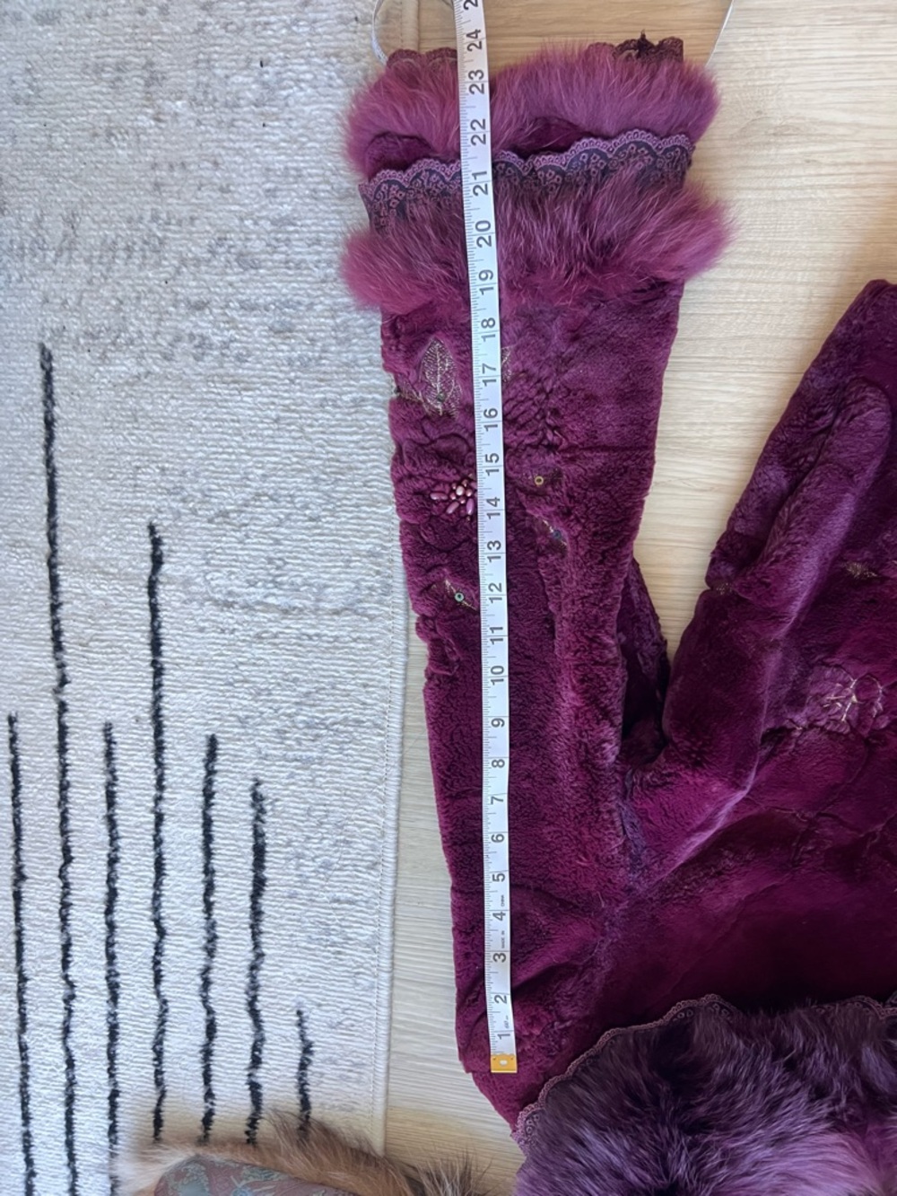 Vintage Purple Real Rabbit Fur Jacket w Fox Collar & Rose Belt Embroidered M - Picture 14 of 14